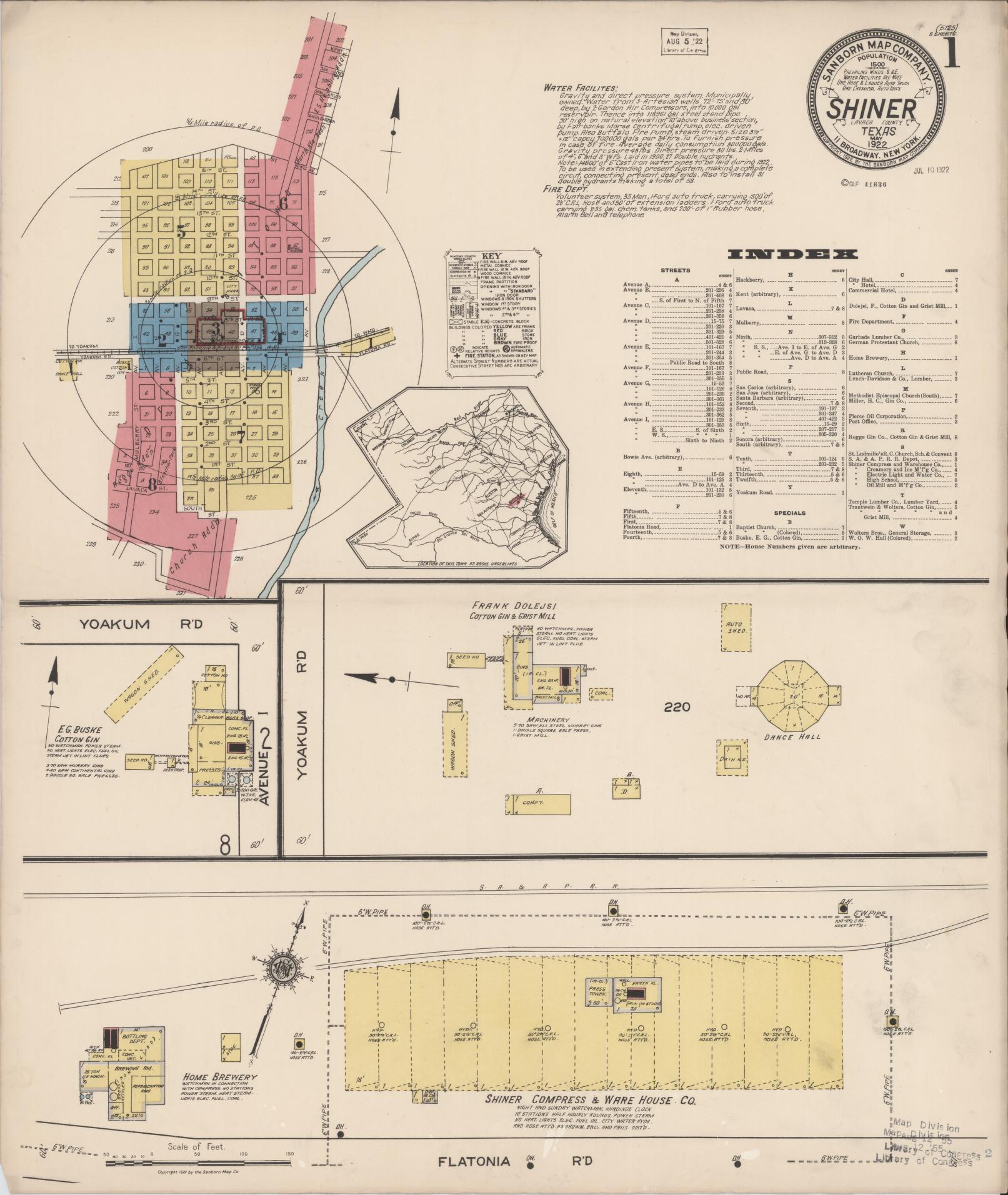 Sanborn Fire Insurance Map from Shiner, Lavaca County, Texas. (1922) – Historic Sanborn Fire Insurance Map Print