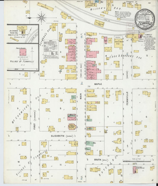 Sanborn Fire Insurance Map from Fennville, Allegan County, Michigan (1899), Sheet #0001 - Historic Sanborn Fire Insurance Map Print, vintage old map wall art, antique decor, genealogy gift, Michigan Michigan map