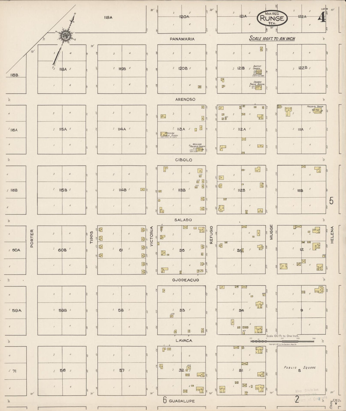 Sanborn Fire Insurance Map from Runge, Karnes County, Texas (1922), Sheet #0004 - Complete Map Set gallery image, historic Sanborn map, vintage wall art, Texas Texas