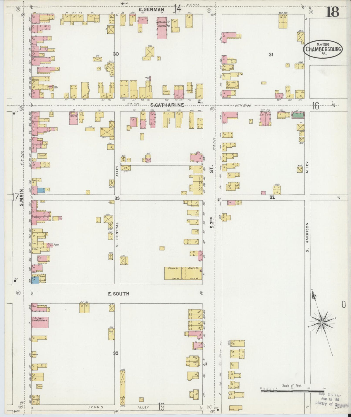 Sanborn Fire Insurance Map from Chambersburg, Franklin County, Pennsylvania (1899), Sheet #0018 - Complete Map Set gallery image, historic Sanborn map, vintage wall art, Pennsylvania Pennsylvania