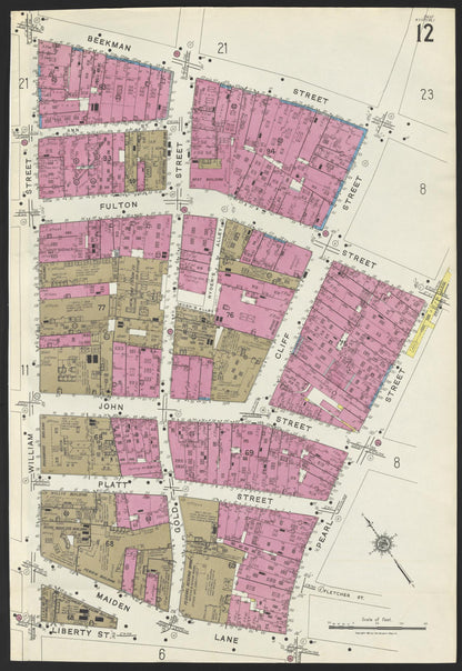 Sanborn Fire Insurance Map from New York, Bronx, Manhattan, New York (1923), Sheet #0012 - Historic Sanborn Fire Insurance Map Print, vintage old map wall art, antique decor, genealogy gift, New York New York map