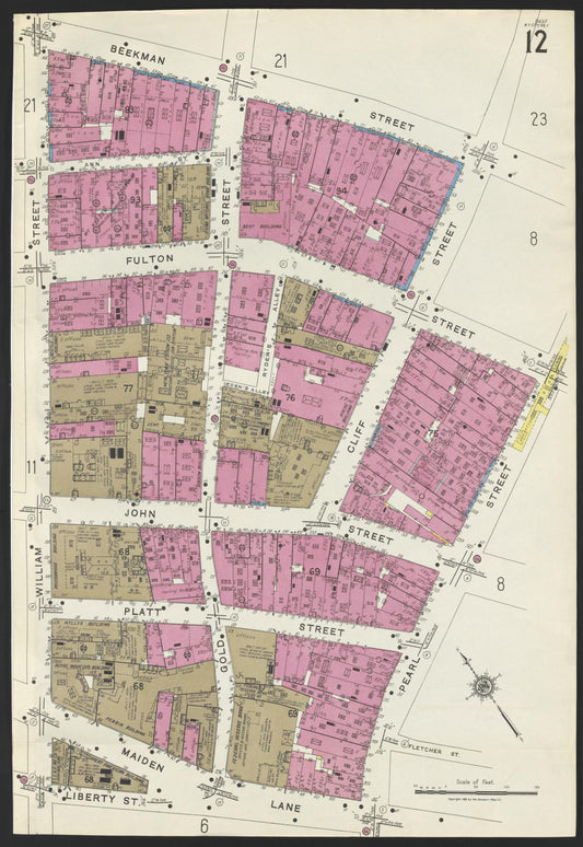 Sanborn Fire Insurance Map from New York, Bronx, Manhattan, New York (1923), Sheet #0012 - Historic Sanborn Fire Insurance Map Print, vintage old map wall art, antique decor, genealogy gift, New York New York map