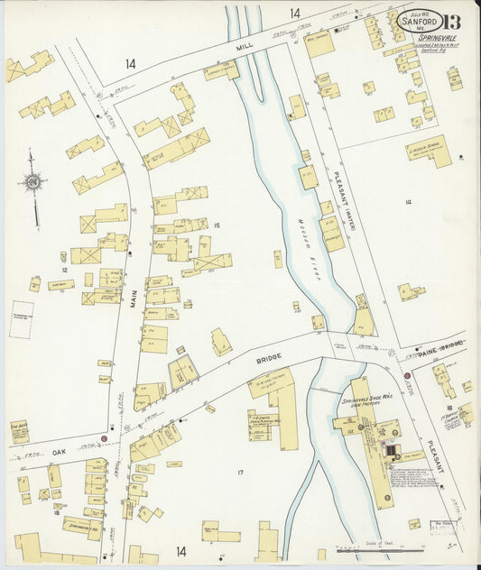 Sanborn Fire Insurance Map from Sanford, York County, Maine (1912), Sheet #0013 - Historic Sanborn Fire Insurance Map Print, vintage old map wall art, antique decor, genealogy gift, Maine Maine map