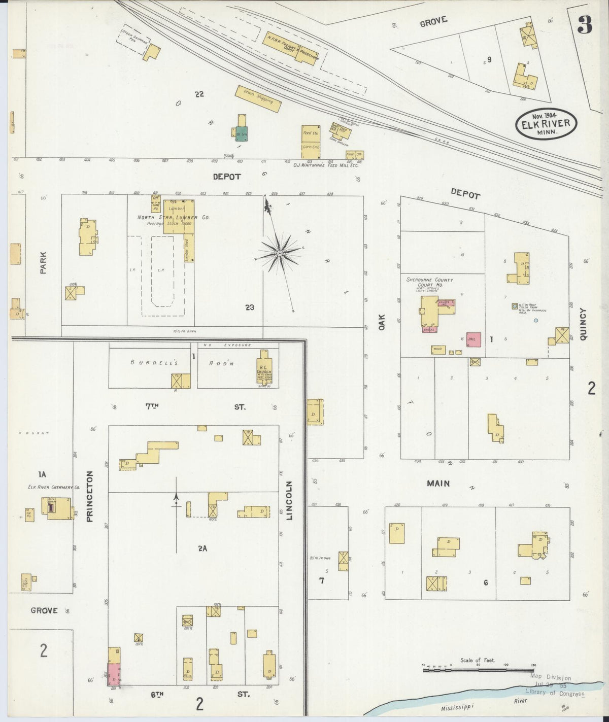 Sanborn Fire Insurance Map from Elk River, Sherburne County, Minnesota (1905), Sheet #0003 - Complete Map Set gallery image, historic Sanborn map, vintage wall art, Minnesota Minnesota