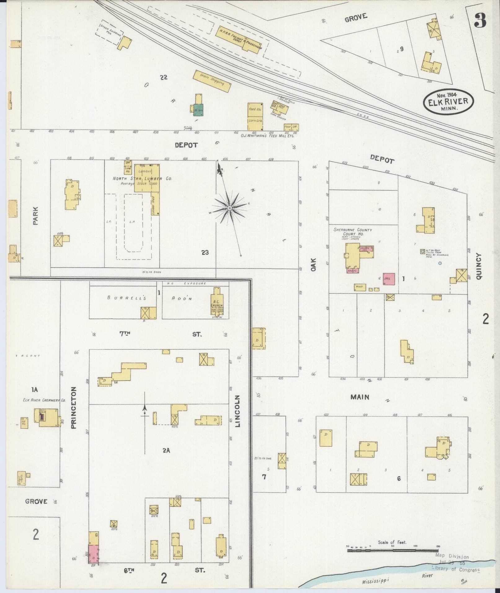Sanborn Fire Insurance Map from Elk River, Sherburne County, Minnesota (1905), Sheet #0003 - Complete Map Set gallery image, historic Sanborn map, vintage wall art, Minnesota Minnesota
