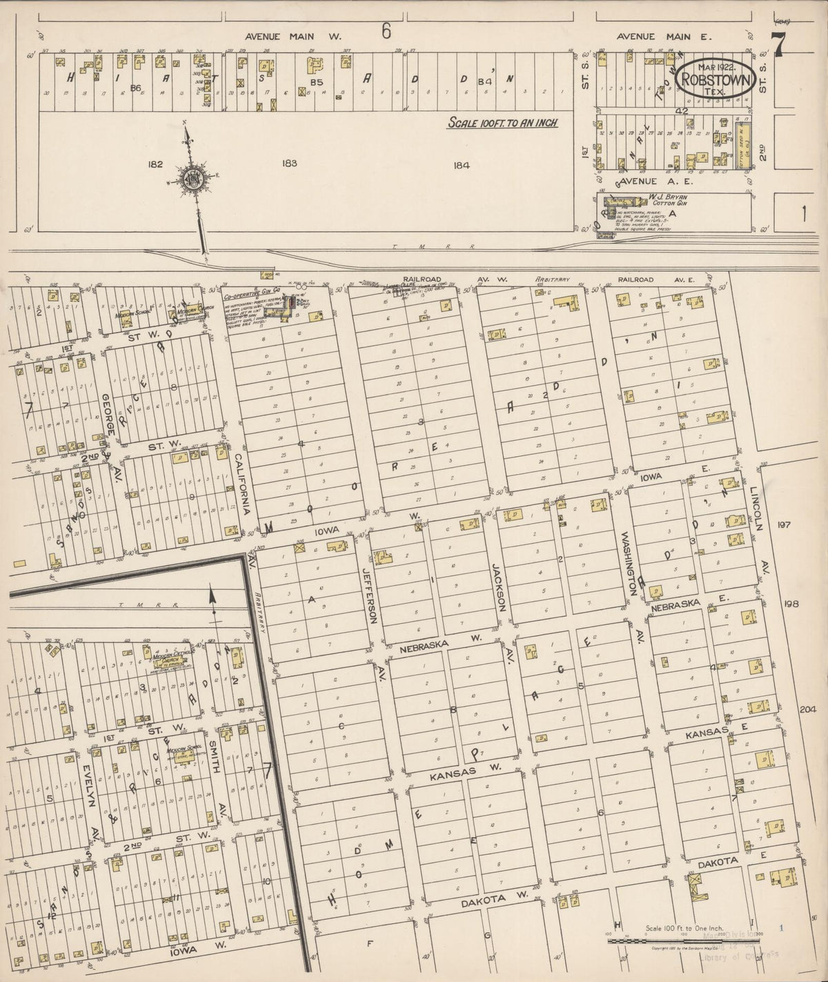Sanborn Fire Insurance Map from Robstown, Nueces County, Texas (1922), Sheet #0007 - Complete Map Set gallery image, historic Sanborn map, vintage wall art, Texas Texas