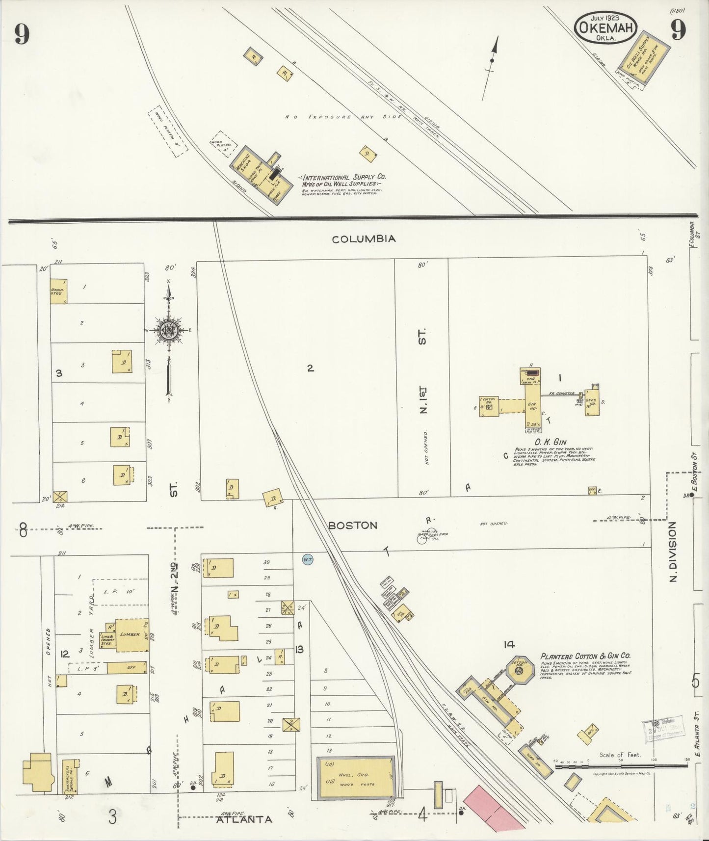 Sanborn Fire Insurance Map from Okemah, Okfuskee County, Oklahoma (1923), Sheet #0009 - Historic Sanborn Fire Insurance Map Print, vintage old map wall art, antique decor, genealogy gift, Oklahoma Oklahoma map