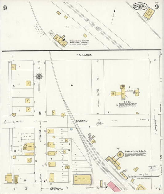 Sanborn Fire Insurance Map from Okemah, Okfuskee County, Oklahoma (1923), Sheet #0009 - Historic Sanborn Fire Insurance Map Print, vintage old map wall art, antique decor, genealogy gift, Oklahoma Oklahoma map