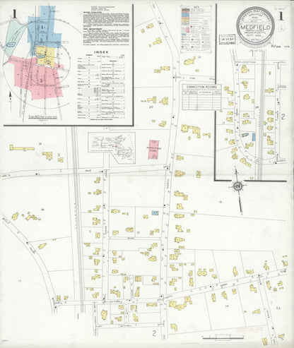 Sanborn Fire Insurance Map from Medfield, Norfolk County, Massachusetts (1933), Sheet #0001 - Complete Map Set gallery image, historic Sanborn map, vintage wall art, Massachusetts Massachusetts