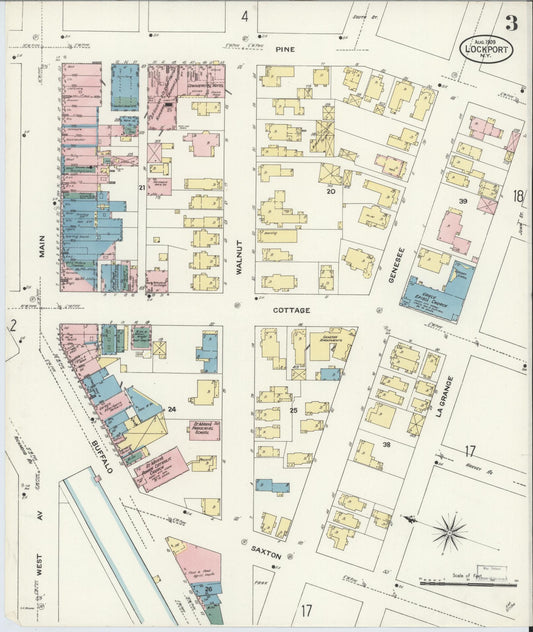 Sanborn Fire Insurance Map from Lockport, Niagara County, New York (1909), Sheet #0003 - Historic Sanborn Fire Insurance Map Print, vintage old map wall art, antique decor, genealogy gift, New York New York map