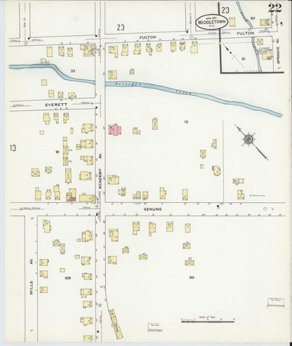 Sanborn Fire Insurance Map from Middletown, Orange County, New York (1910), Sheet #0022 - Historic Sanborn Fire Insurance Map Print, vintage old map wall art, antique decor, genealogy gift, New York New York map