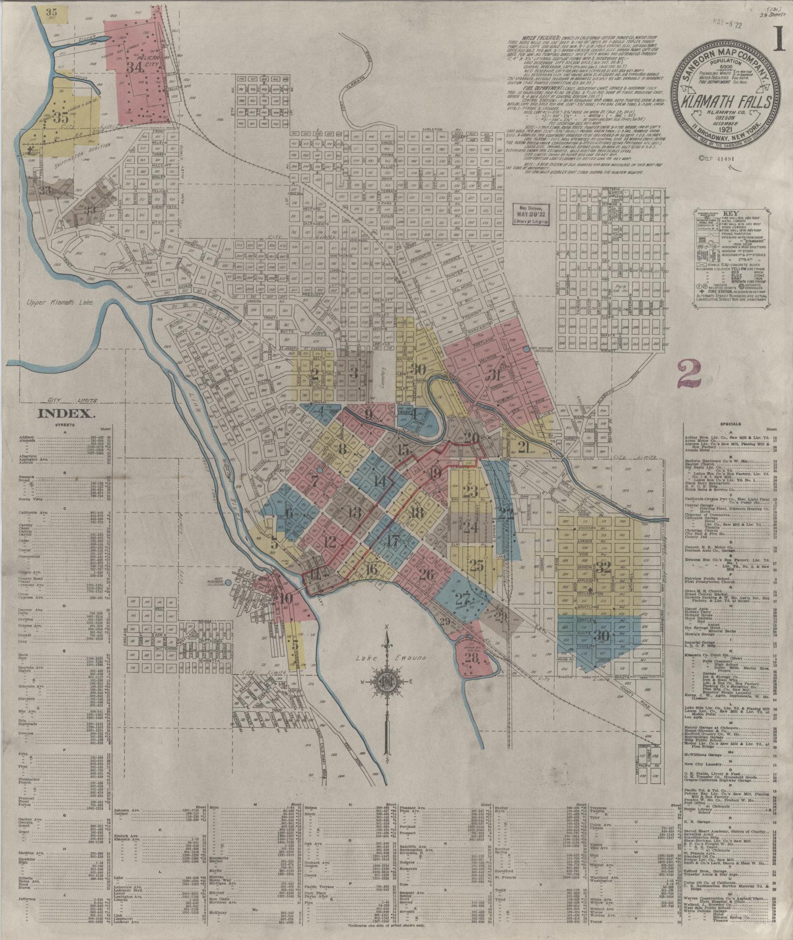 Sanborn Fire Insurance Map from Klamath Falls, Klamath County, Oregon. (1921) – Historic Sanborn Fire Insurance Map Print