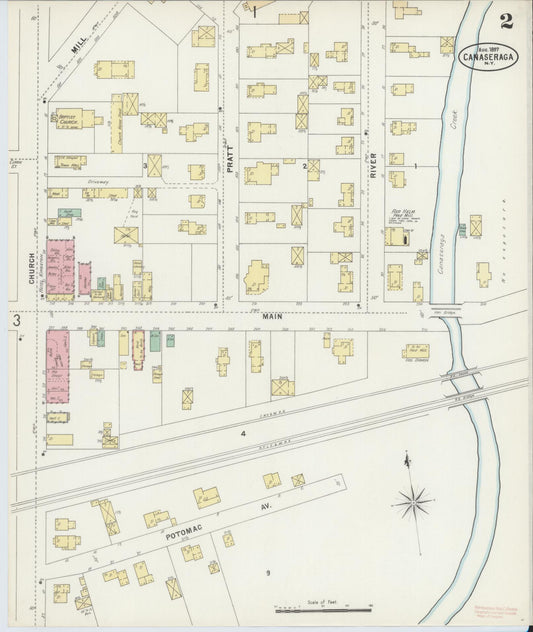 Sanborn Fire Insurance Map from Canaseraga, Allegany County, New York (1897), Sheet #0002 - Historic Sanborn Fire Insurance Map Print, vintage old map wall art, antique decor, genealogy gift, New York New York map