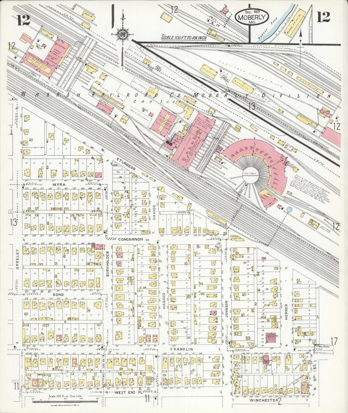Sanborn Fire Insurance Map from Moberly, Randolph County, Missouri (1923), Sheet #0012 - Complete Map Set gallery image, historic Sanborn map, vintage wall art, Missouri Missouri
