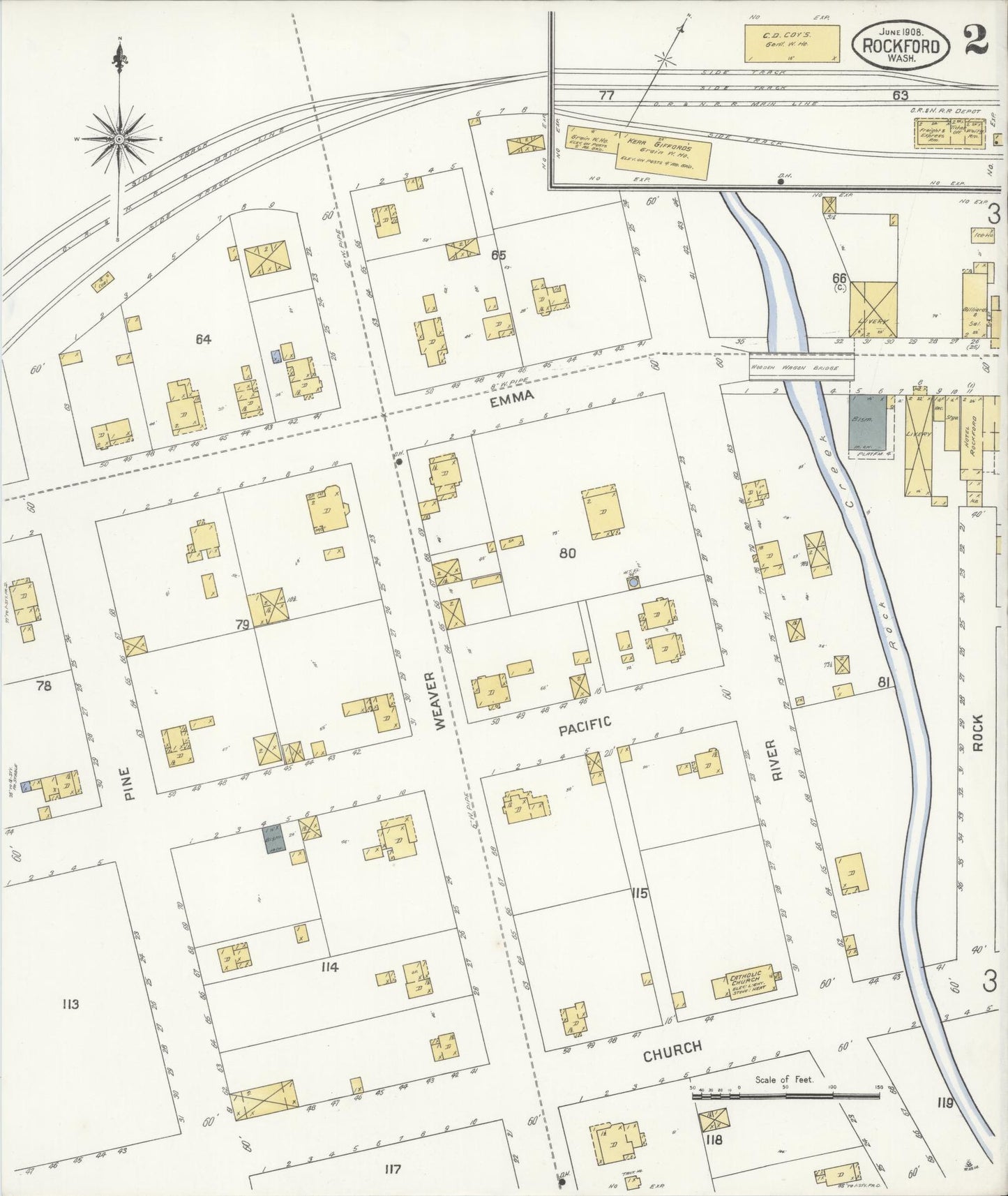 Sanborn Fire Insurance Map from Rockford, Spokane County, Washington (1908), Sheet #0002 - Complete Map Set gallery image, historic Sanborn map, vintage wall art, Washington Washington
