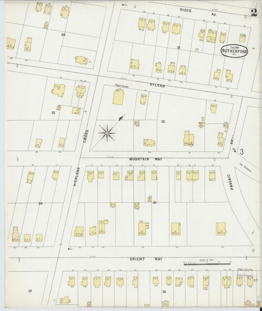 Sanborn Fire Insurance Map from Rutherford, Bergen County, New Jersey (1897), Sheet #0002 - Historic Sanborn Fire Insurance Map Print, vintage old map wall art, antique decor, genealogy gift, New Jersey New Jersey map