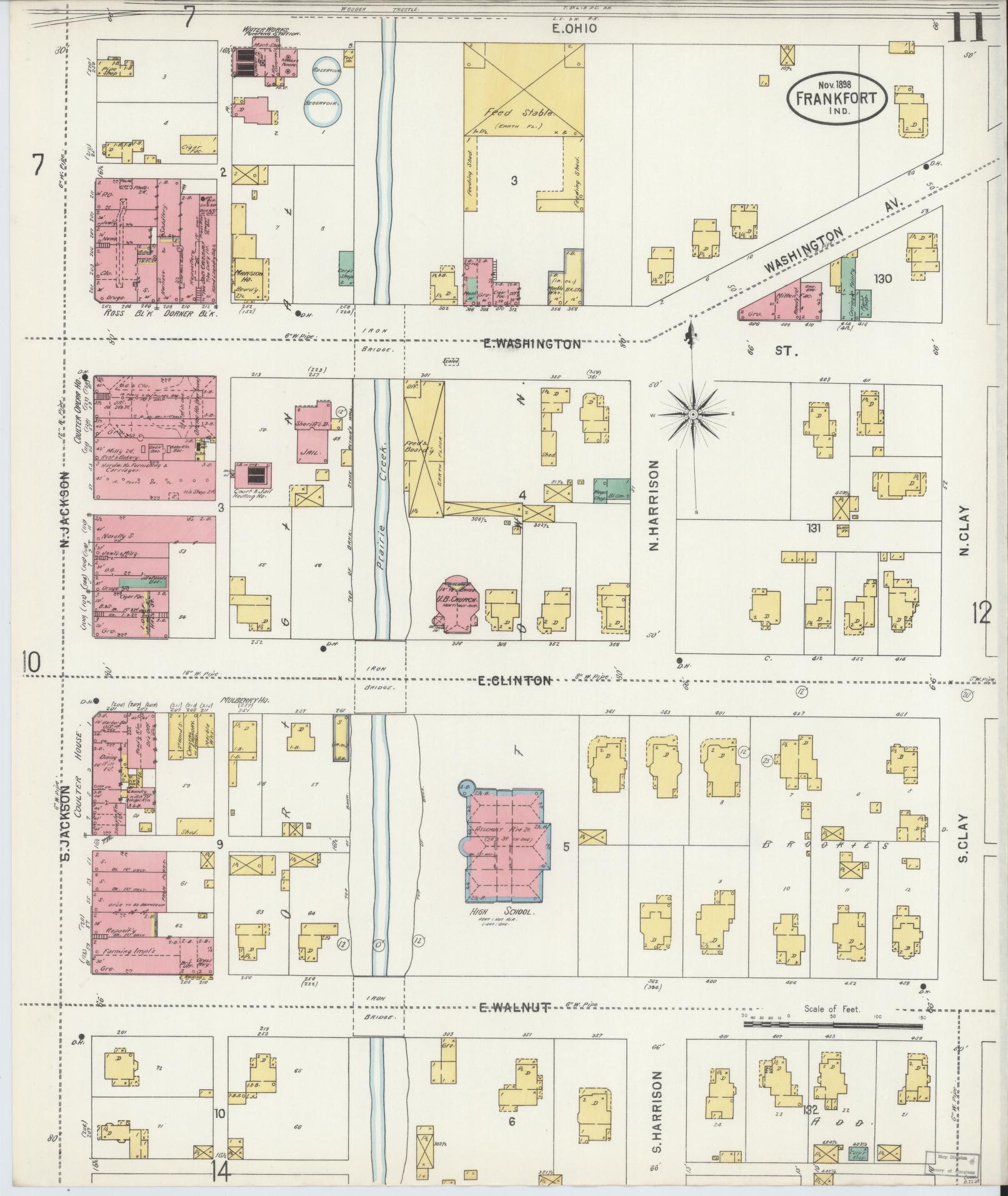 Sanborn Fire Insurance Map from Frankfort, Clinton County, Indiana (1898), Sheet #0011 - Complete Map Set gallery image, historic Sanborn map, vintage wall art, Indiana Indiana