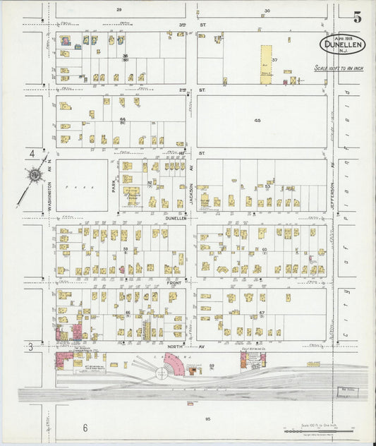 Sanborn Fire Insurance Map from Dunellen, Middlesex County, New Jersey (1919), Sheet #0005 - Historic Sanborn Fire Insurance Map Print, vintage old map wall art, antique decor, genealogy gift, New Jersey New Jersey map