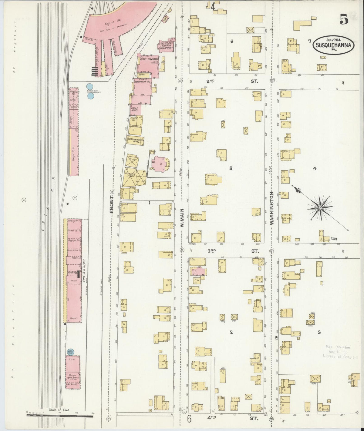 Sanborn Fire Insurance Map from Susquehanna, Susquehanna County, Pennsylvania (1904), Sheet #0005 - Historic Sanborn Fire Insurance Map Print, vintage old map wall art, antique decor, genealogy gift, Pennsylvania Pennsylvania map