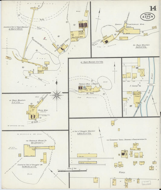 Sanborn Fire Insurance Map from Aspen, Pitkin County, Colorado (1898), Sheet #0014 - Historic Sanborn Fire Insurance Map Print, vintage old map wall art, antique decor, genealogy gift, Colorado Colorado map