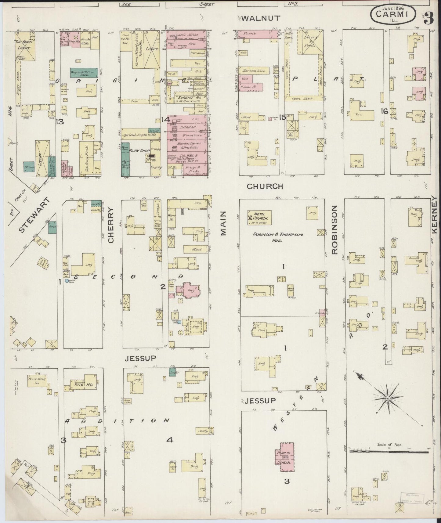 Sanborn Fire Insurance Map from Carmi, White County, Illinois (1886), Sheet #0003 - Complete Map Set gallery image, historic Sanborn map, vintage wall art, Illinois Illinois