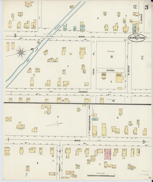 Sanborn Fire Insurance Map from New Milford, Susquehanna County, Pennsylvania (1897), Sheet #0003 - Historic Sanborn Fire Insurance Map Print, vintage old map wall art, antique decor, genealogy gift, Pennsylvania Pennsylvania map