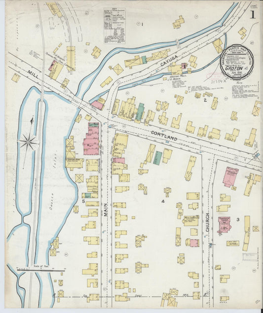 Sanborn Fire Insurance Map from Groton, Tomkins County, New York (1892), Sheet #0001 - Historic Sanborn Fire Insurance Map Print, vintage old map wall art, antique decor, genealogy gift, New York New York map