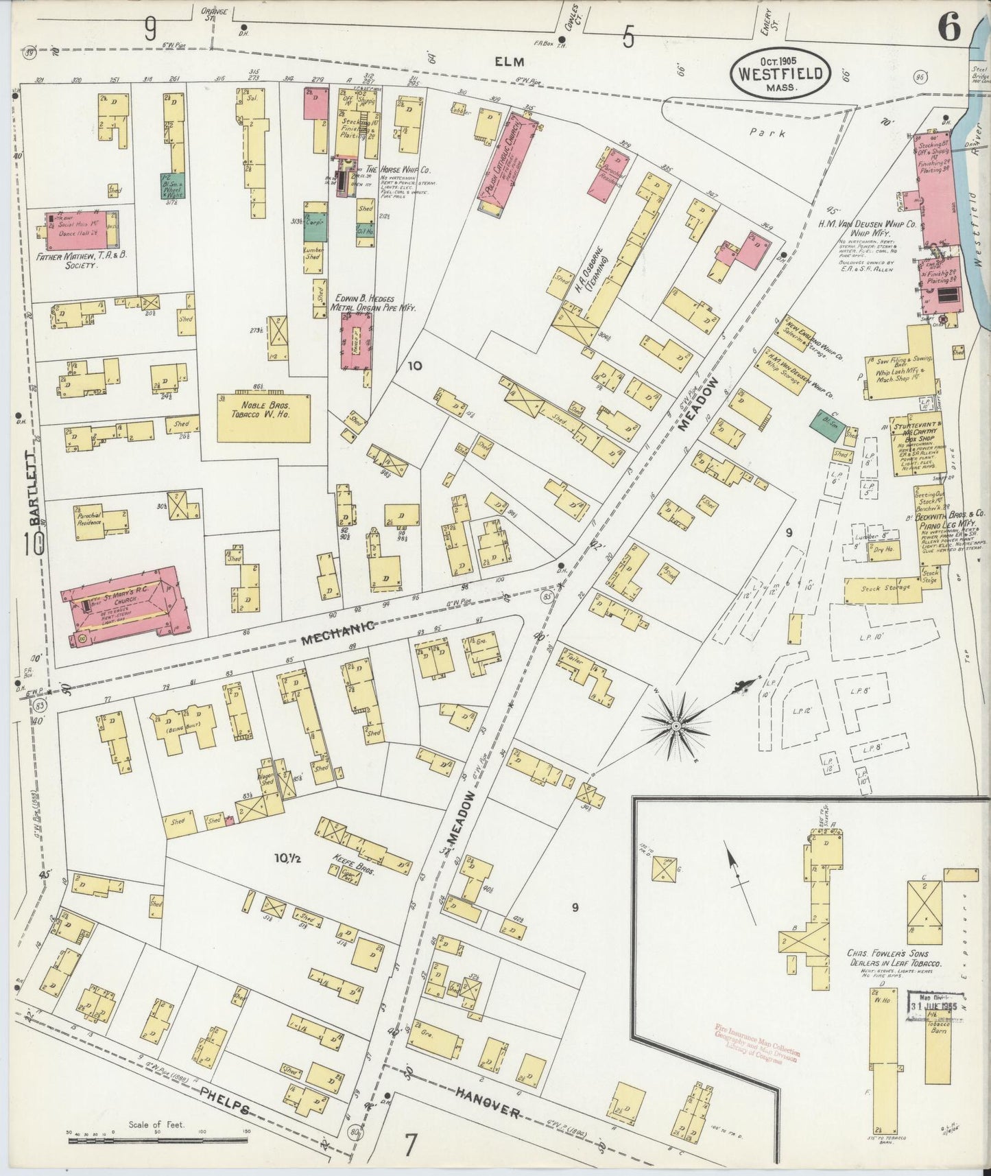 Sanborn Fire Insurance Map from Westfield, Hampden County, Massachusetts (1905), Sheet #0006 - Complete Map Set gallery image, historic Sanborn map, vintage wall art, Massachusetts Massachusetts