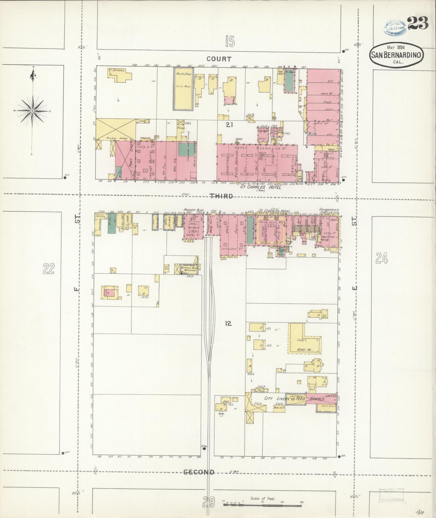 Sanborn Fire Insurance Map from San Bernardino, San Bernardino County, California (1894), Sheet #0023 - Complete Map Set gallery image, historic Sanborn map, vintage wall art, California California