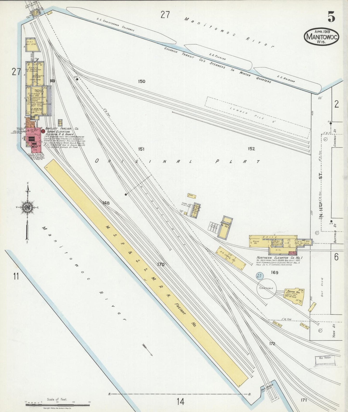 Sanborn Fire Insurance Map from Manitowoc, Manitowoc County, Wisconsin (1919), Sheet #0005 - Complete Map Set gallery image, historic Sanborn map, vintage wall art, Wisconsin Wisconsin