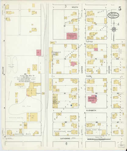 Sanborn Fire Insurance Map from Flora, Carroll County, Indiana (1917), Sheet #0005 - Historic Sanborn Fire Insurance Map Print, vintage old map wall art, antique decor, genealogy gift, Indiana Indiana map