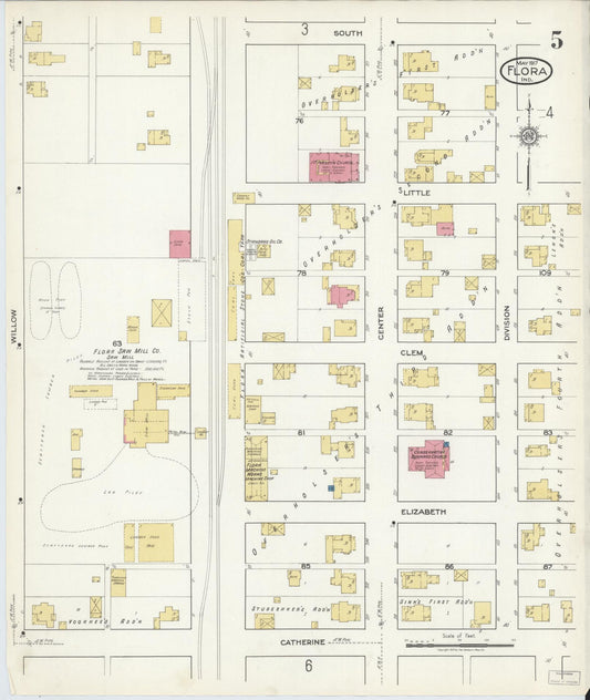 Sanborn Fire Insurance Map from Flora, Carroll County, Indiana (1917), Sheet #0005 - Historic Sanborn Fire Insurance Map Print, vintage old map wall art, antique decor, genealogy gift, Indiana Indiana map