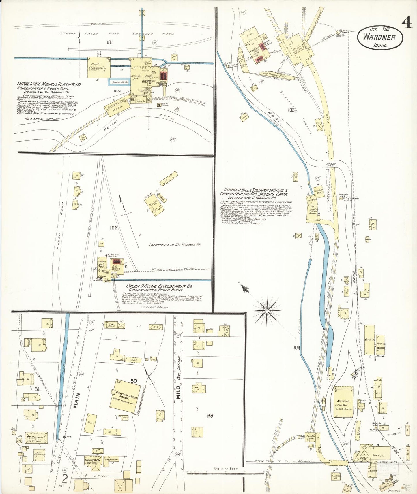 Sanborn Fire Insurance Map from Wardner, Shoshone County, Idaho (1901), Sheet #0004 - Complete Map Set gallery image, historic Sanborn map, vintage wall art, Idaho Idaho