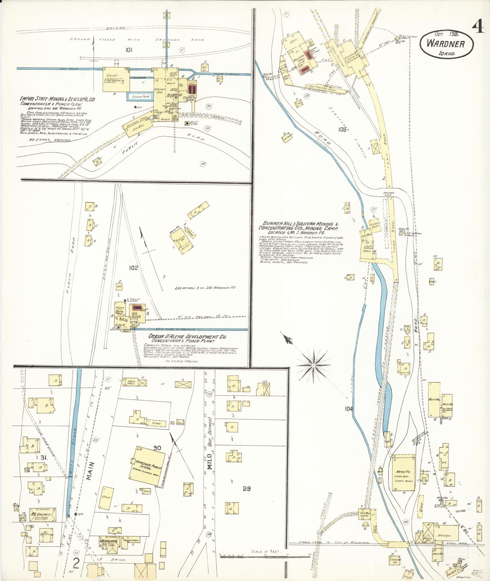 Sanborn Fire Insurance Map from Wardner, Shoshone County, Idaho (1901), Sheet #0004 - Complete Map Set gallery image, historic Sanborn map, vintage wall art, Idaho Idaho