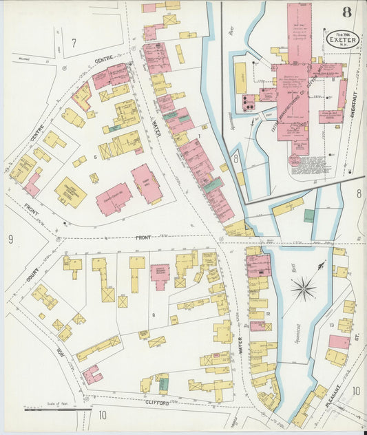 Sanborn Fire Insurance Map from Exeter, Rockingham  County, New Hampshire (1904), Sheet #0008 - Historic Sanborn Fire Insurance Map Print, vintage old map wall art, antique decor, genealogy gift, New Hampshire New Hampshire map