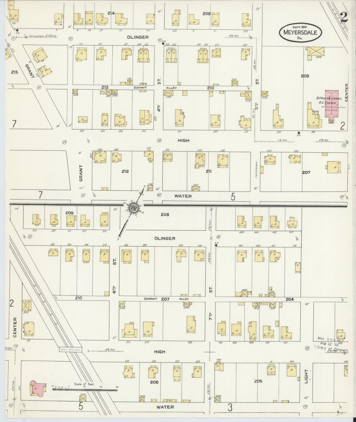 Sanborn Fire Insurance Map from Meyersdale, Somerset County, Pennsylvania (1910), Sheet #0002 - Historic Sanborn Fire Insurance Map Print, vintage old map wall art, antique decor, genealogy gift, Pennsylvania Pennsylvania map
