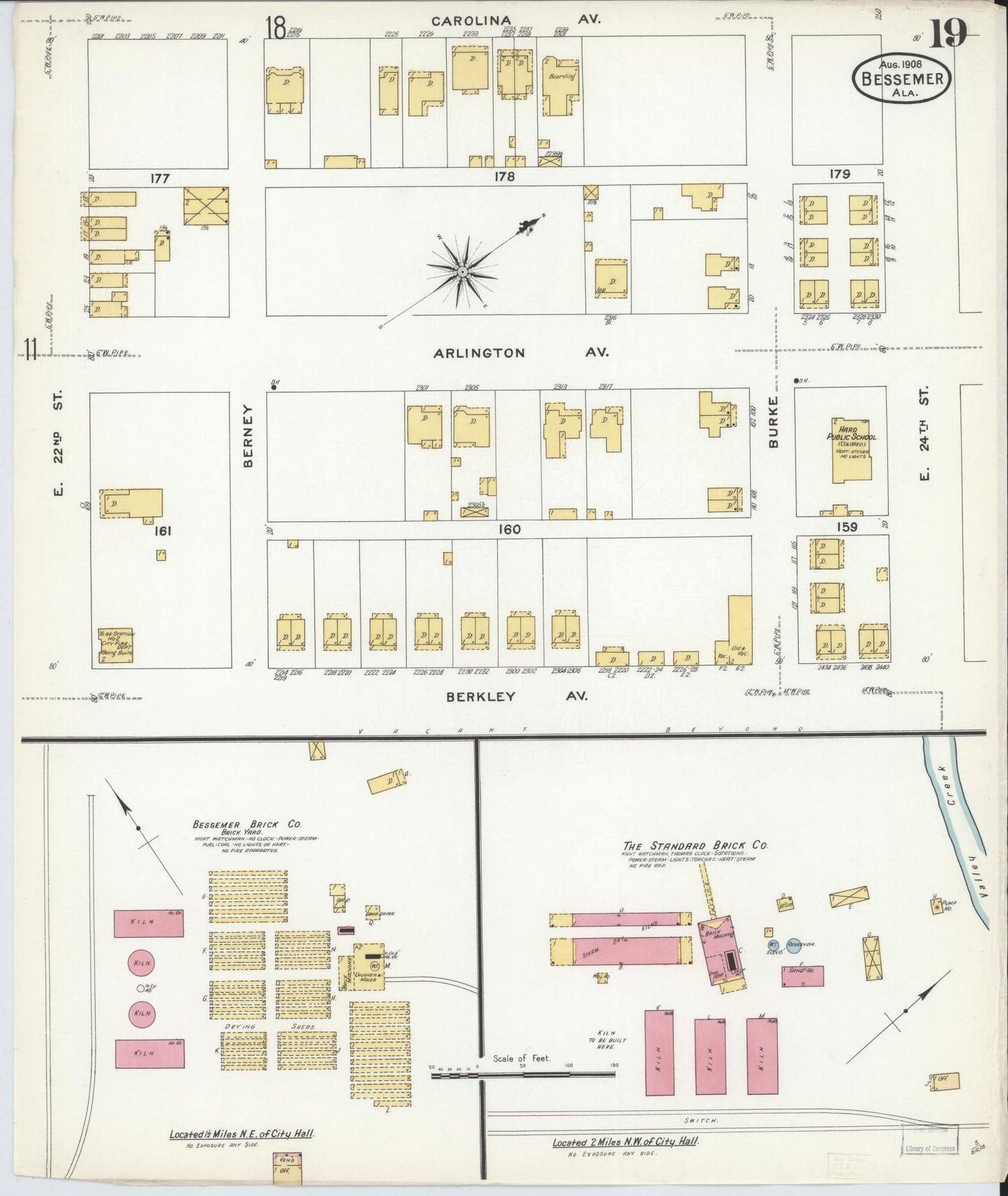 Sanborn Fire Insurance Map from Bessemer, Jefferson County, Alabama (1908), Sheet #0019 - Complete Map Set gallery image, historic Sanborn map, vintage wall art, Alabama Alabama