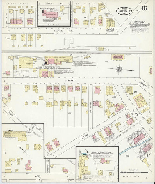 Sanborn Fire Insurance Map from Lansdale, Montgomery County, Pennsylvania (1914), Sheet #0016 - Historic Sanborn Fire Insurance Map Print, vintage old map wall art, antique decor, genealogy gift, Pennsylvania Pennsylvania map