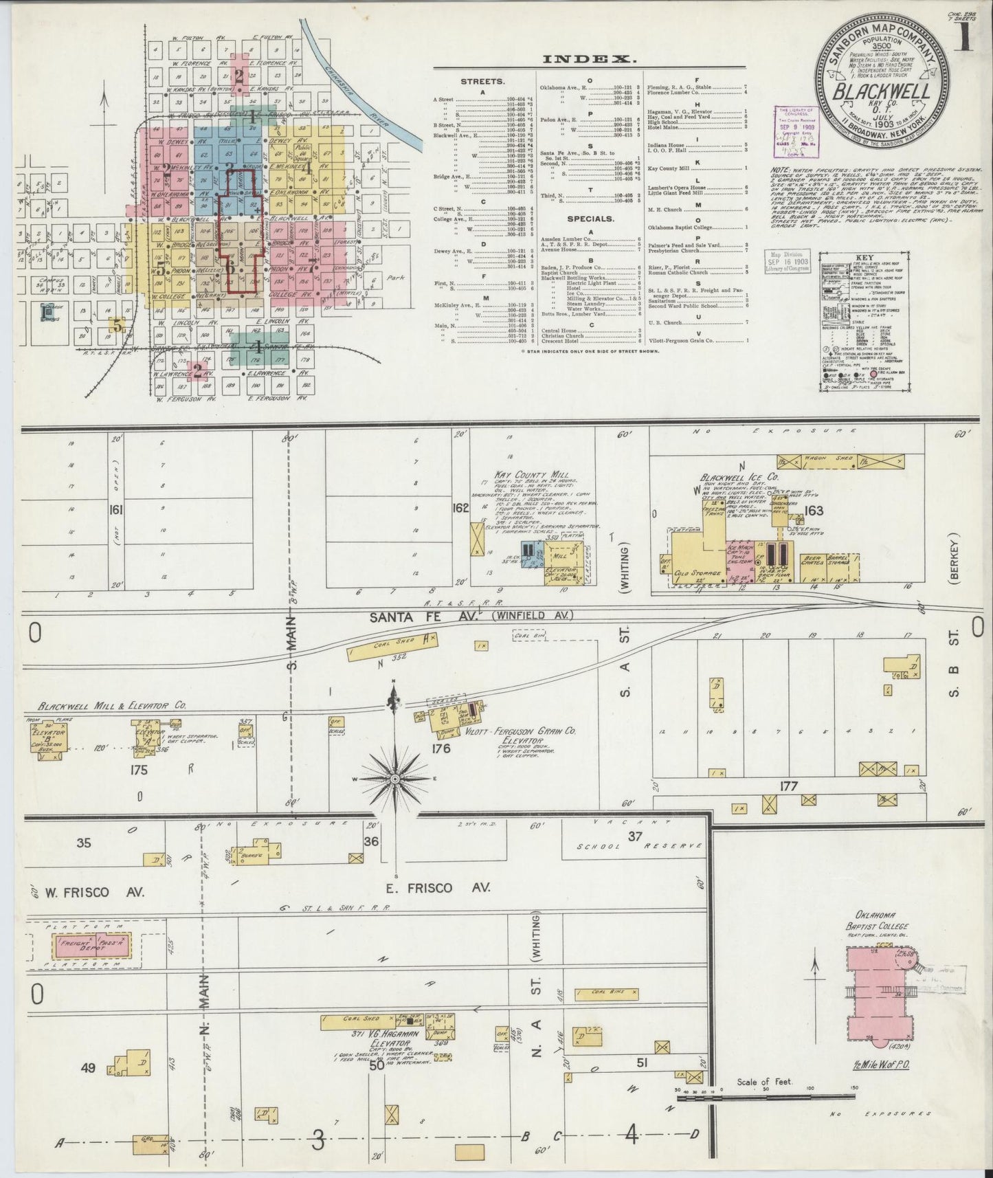Sanborn Fire Insurance Map from Blackwell, Kay County, Oklahoma (1903), Sheet #0001 - Complete Map Set gallery image, historic Sanborn map, vintage wall art, Oklahoma Oklahoma