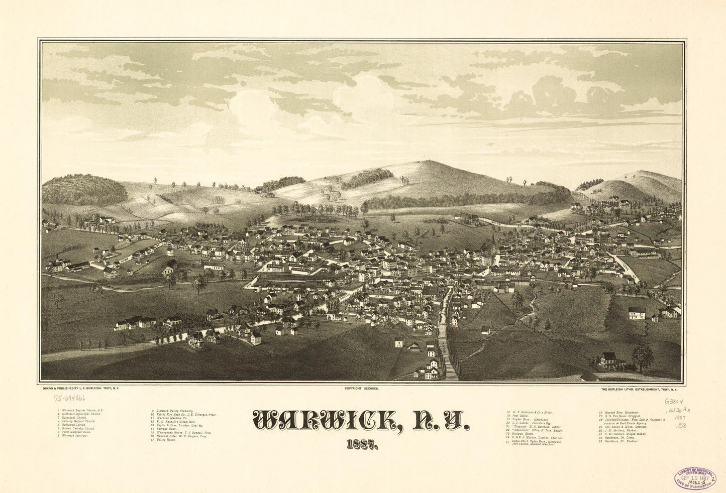 Warwick, N.Y. 1887. (1887) – Historic Bird’s-Eye View Panorama Print