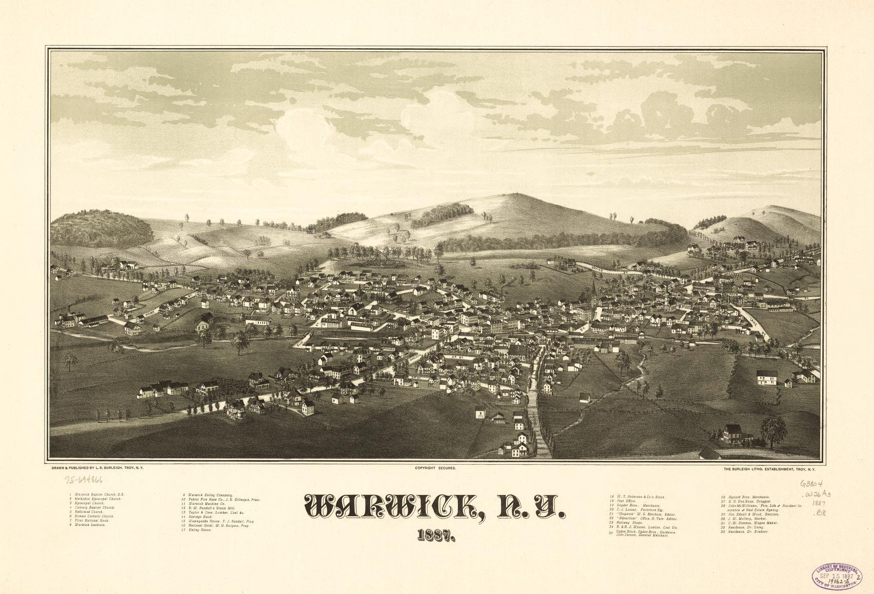 Warwick, N.Y. 1887. (1887) – Historic Bird’s-Eye View Panorama Print