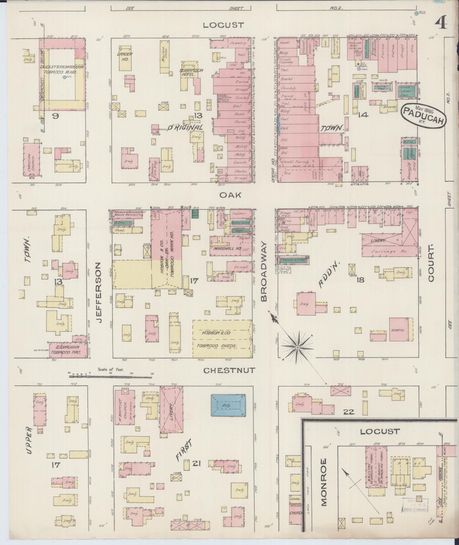Sanborn Fire Insurance Map from Paducah, Mccraken County, Kentucky (1885), Sheet #0004 - Historic Sanborn Fire Insurance Map Print, vintage old map wall art, antique decor, genealogy gift, Kentucky Kentucky map