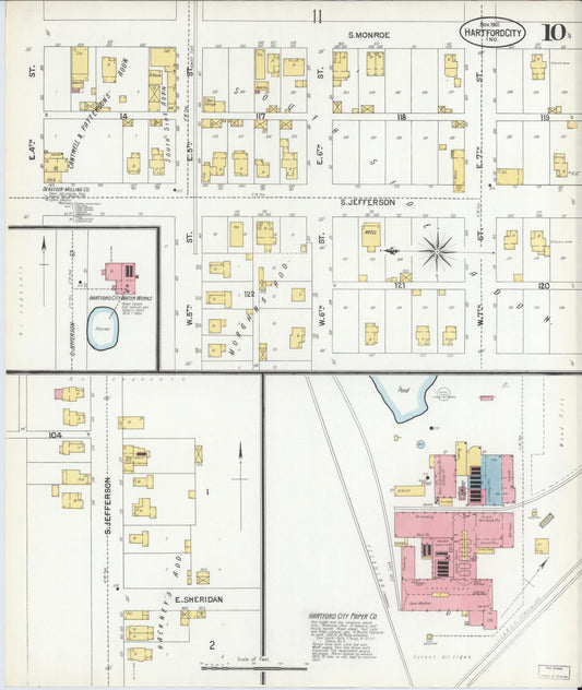 Sanborn Fire Insurance Map from Hartford City, Blackford County, Indiana (1901), Sheet #0010 - Historic Sanborn Fire Insurance Map Print, vintage old map wall art, antique decor, genealogy gift, Indiana Indiana map