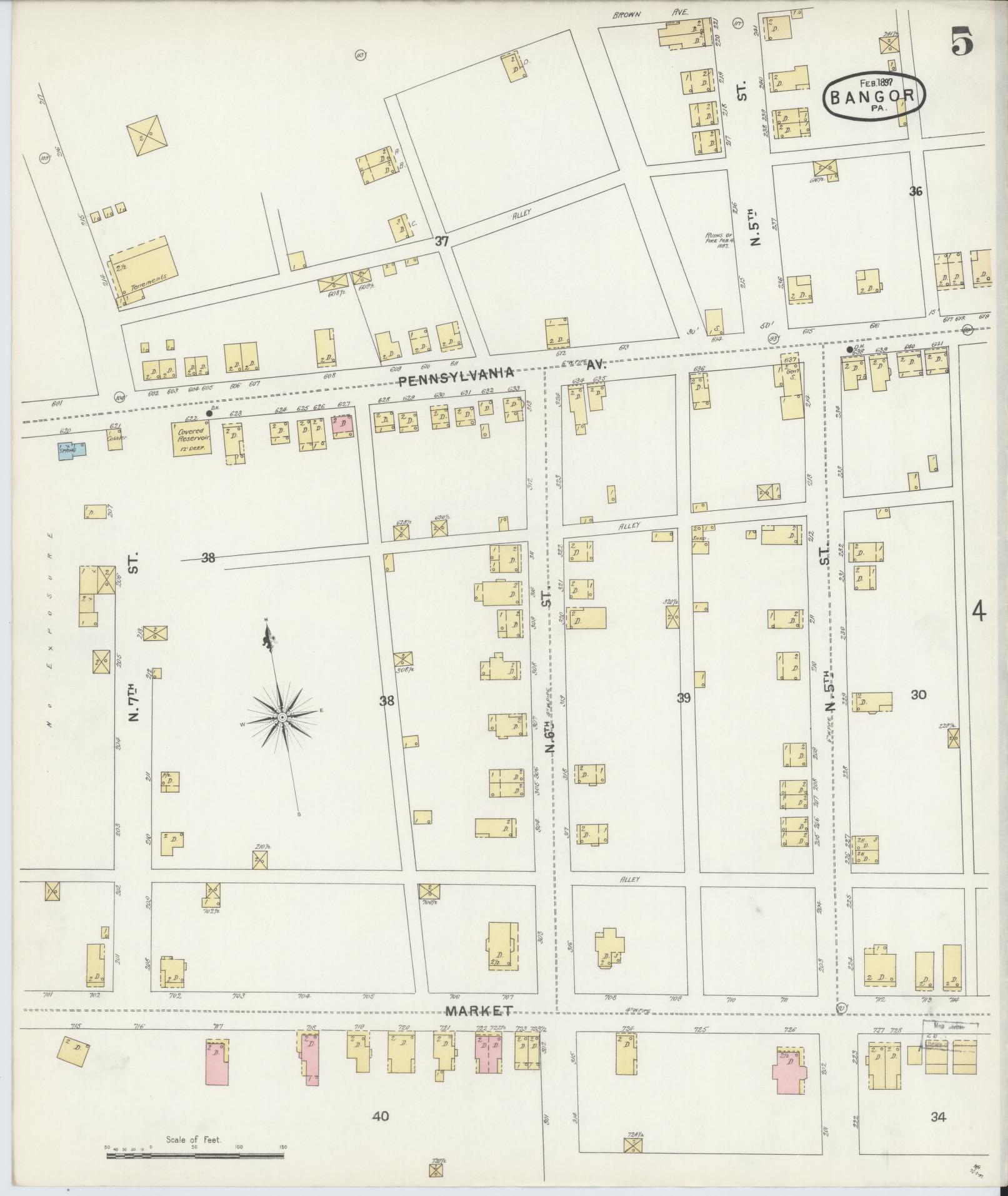 Sanborn Fire Insurance Map from Bangor, Northampton County, Pennsylvania (1897), Sheet #0005 - Historic Sanborn Fire Insurance Map Print, vintage old map wall art, antique decor, genealogy gift, Pennsylvania Pennsylvania map