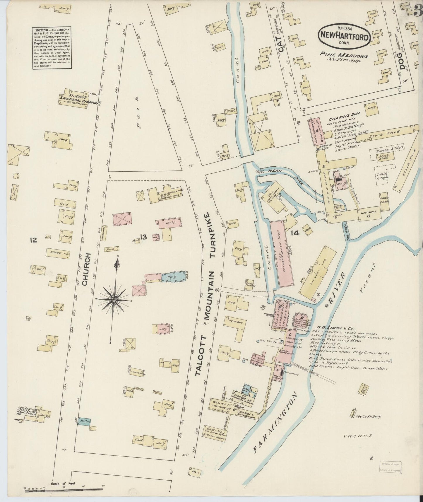 Sanborn Fire Insurance Map from New Hartford, Litchfield County, Connecticut (1884), Sheet #0003 - Complete Map Set gallery image, historic Sanborn map, vintage wall art, Connecticut Connecticut