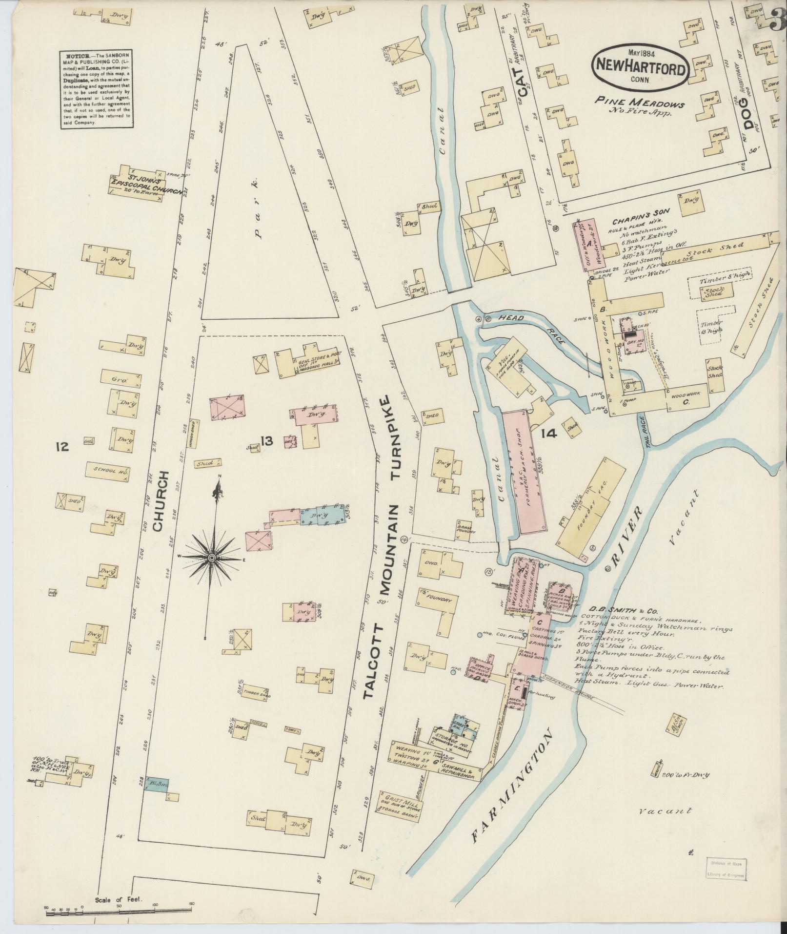 Sanborn Fire Insurance Map from New Hartford, Litchfield County, Connecticut (1884), Sheet #0003 - Complete Map Set gallery image, historic Sanborn map, vintage wall art, Connecticut Connecticut