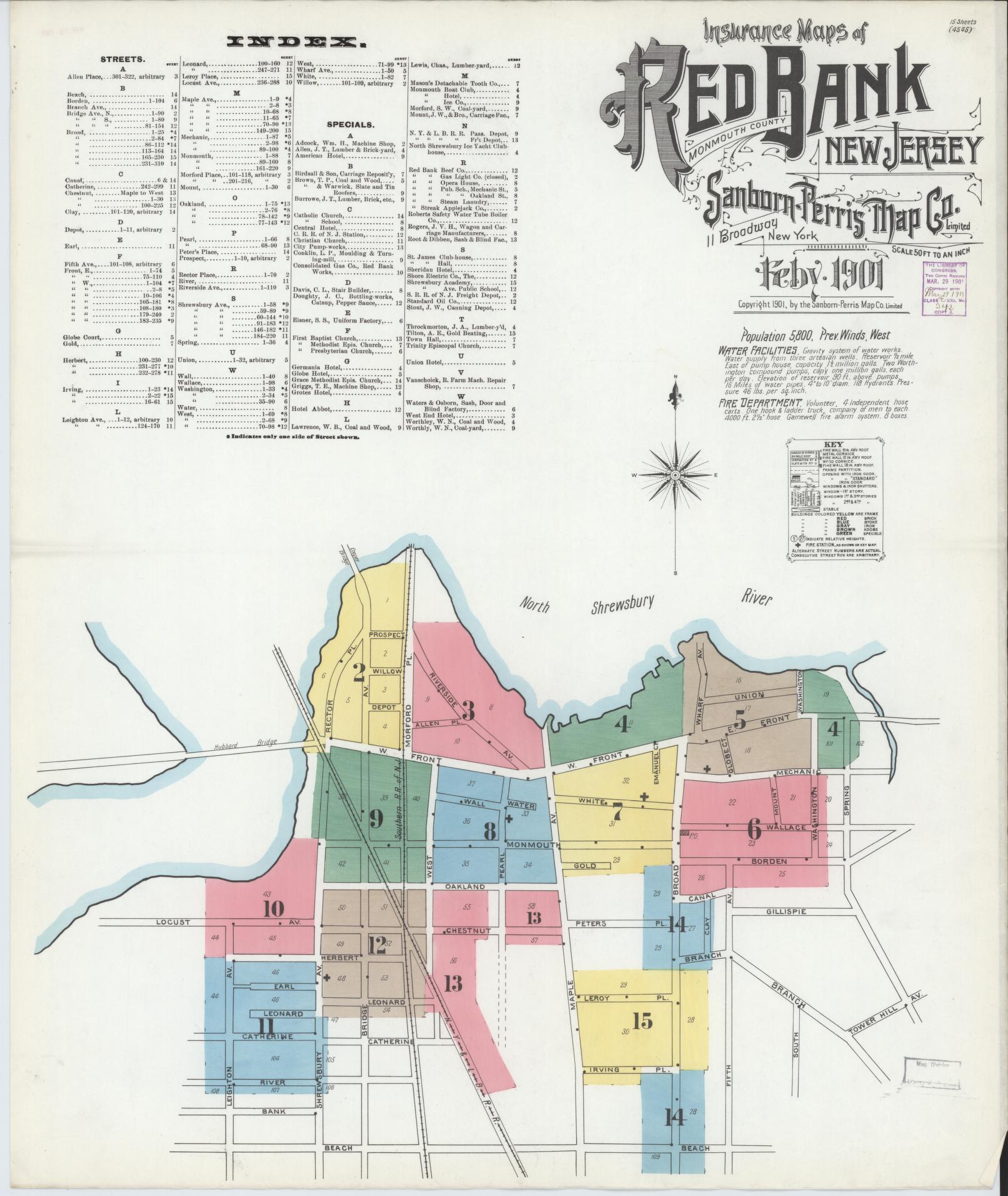 Sanborn Fire Insurance Map from Red Bank, Monmouth County, New Jersey. (1901) – Historic Sanborn Fire Insurance Map Print