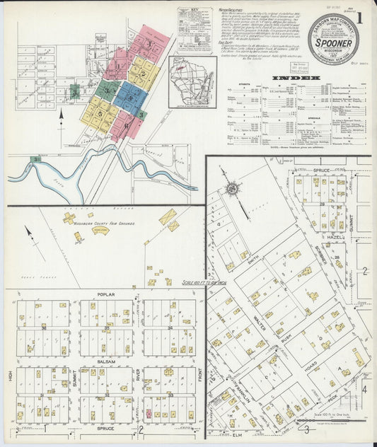 Sanborn Fire Insurance Map from Spooner, Washburn County, Wisconsin (1917), Sheet #0001 - Complete Map Set gallery image, historic Sanborn map, vintage wall art, Wisconsin Wisconsin