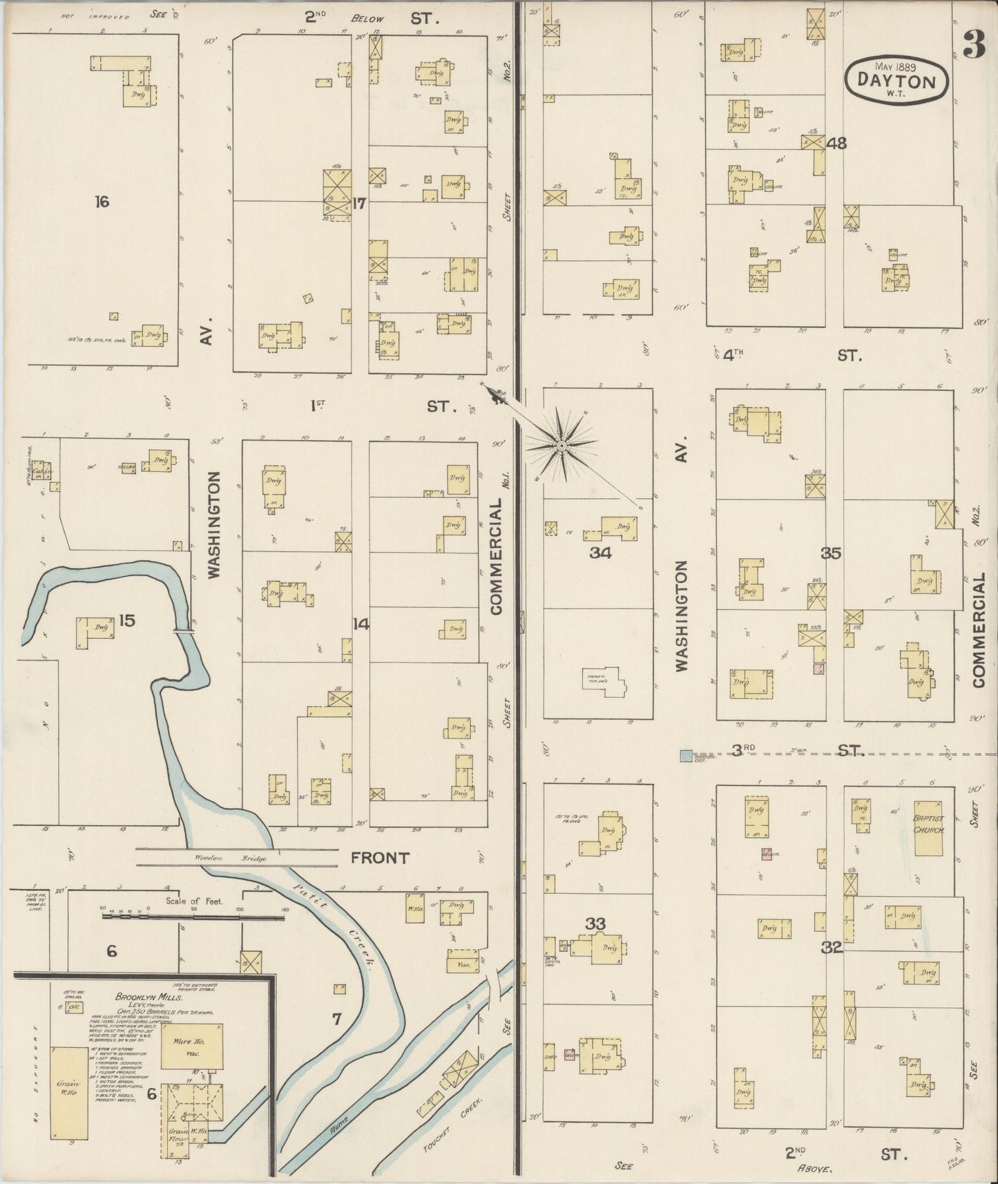 Sanborn Fire Insurance Map from Dayton, Columbia County, Washington (1889), Sheet #0003 - Complete Map Set gallery image, historic Sanborn map, vintage wall art, Washington Washington