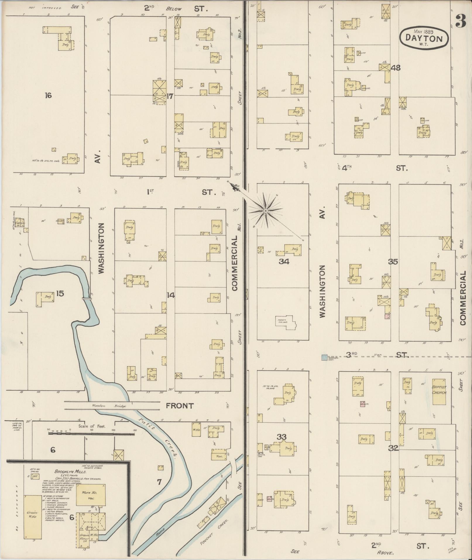 Sanborn Fire Insurance Map from Dayton, Columbia County, Washington (1889), Sheet #0003 - Complete Map Set gallery image, historic Sanborn map, vintage wall art, Washington Washington